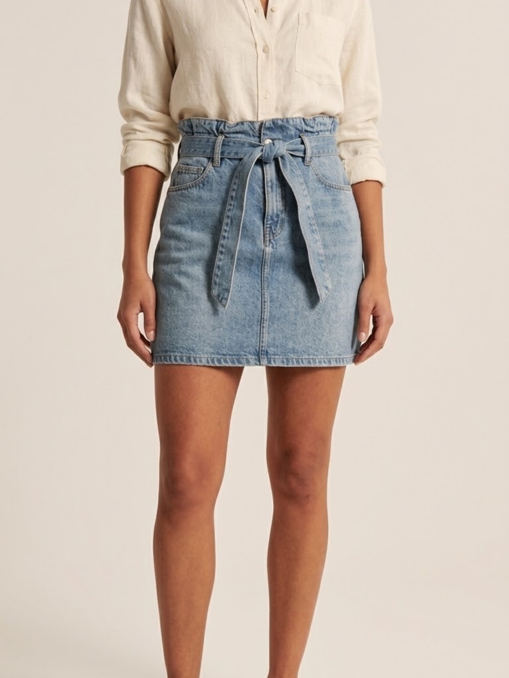 Divided Light Blue Denim Paperbag Tie-Waist Mini Skirt